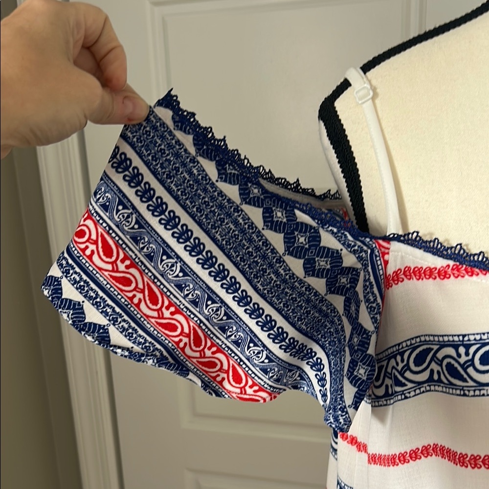 Blue Rain Red and Blue Off the Shoulder Blouse Top Americana - Picture 2 of 9